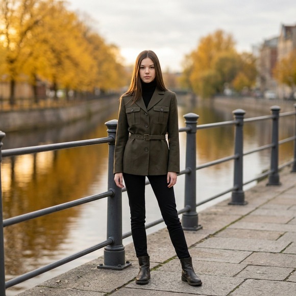 Valerie Stevens Jackets & Blazers - Valerie Stevens Utility Blazer Jacket Olive Green Military Wool Armycore Size 6